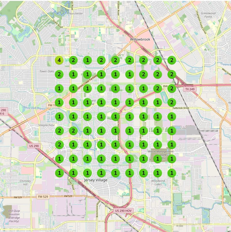 Local ranking grid for trust attorney after four months: first or second across northwest Houston.