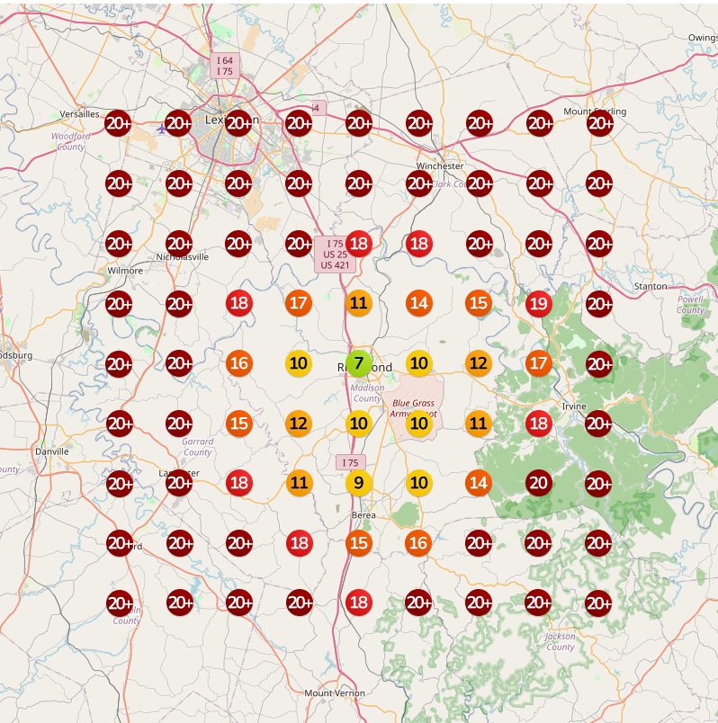 The same search at the start: outside the top twenty across nearly every cell.